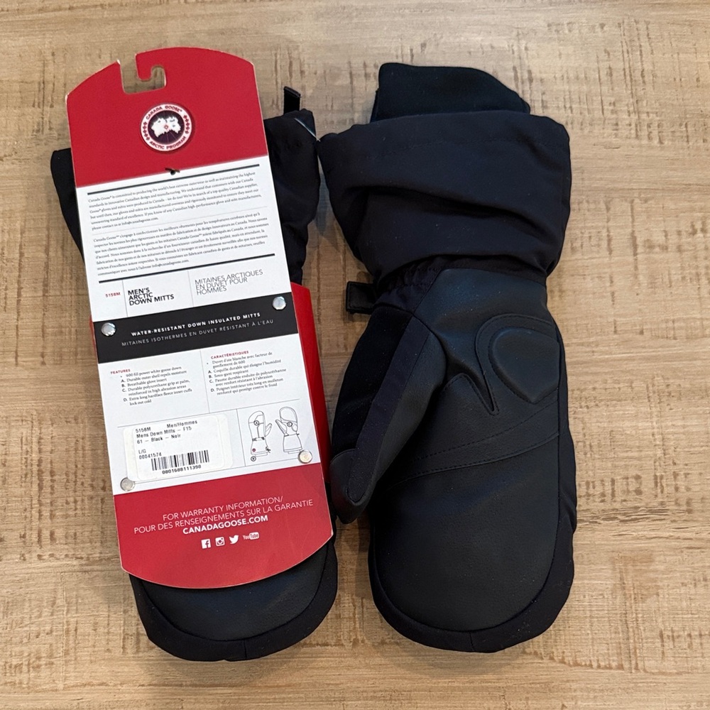 Canada Goose Black Men's Arctic Down Mitts NWT - Picture 3 of 5